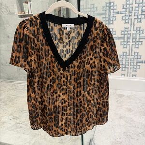 Milly Brown and Black Leopard Print V-Neck Blouse